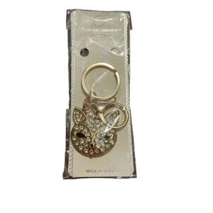 METAL CAT RHINESTONE KEYCHAIN